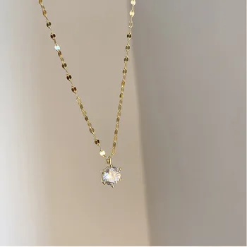 Мода Свадьба Сверкающее AAA Циркон Классическое 925 Стерлинговое Серебро Геометрический Кулон Ожерелье Для Женщин Ювелирные Изделия Бижутерия