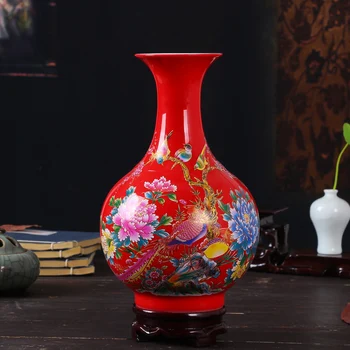 Китайский красочный керамический ваза + базовые украшения Офисные настольные статуэтки Украшение Дом Гостиная Мебель Аксессуары Декор