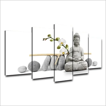 HD печать 5 предметов холст искусство дзен будда с орхидеей картина будда холст принты бесплатная доставка/ny-3058