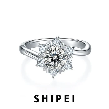SHIPEI 6.5 MM D Муассанит Бриллиант Цветок Кольцо Изысканные Ювелирные Изделия Для Женщин Свадебная Помолвка 100% 925 Стерлинговое Серебро Подарок Оптом