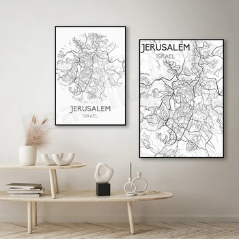 Печать карты Иерусалима, Иерусалим Израиль карта художественный плакат, печать на карте города, современный настенный декор офиса, печатное искусство