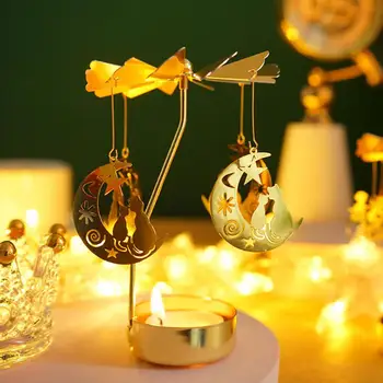 Подсвечник для рождественского украшения Золотой сплав оставляет карусель Подсвечник для свадебной вечеринки на Рождество для специальных