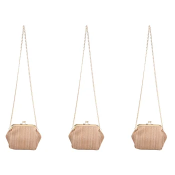 3X Маленькие сумки через плечо в стиле бохо для женщин Вечерние сумки-клатчи Hasp Женская женская сумка из соломы из ротанга (коричневая)