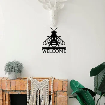 Медоносная пчела Приветственный знак - 12-дюймовый металлический настенный художественный домашний декор