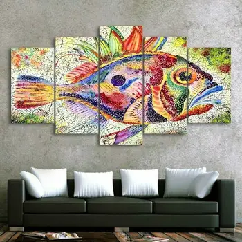 Абстрактный красочный плакат с изображением рыбы 5 шт. холст картина печать стена искусство холст живопись настенный декор для гостиной без рамы