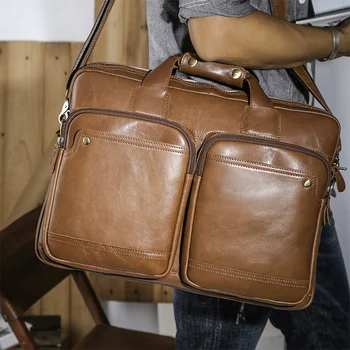  Большой бизнес Сумка из натуральной кожи для мужчин Мягкая 15,6-дюймовая сумка для ноутбука Мужской роскошный мужской портфель