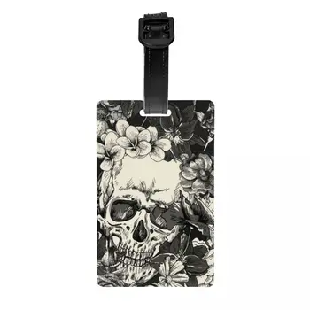  Custom Sepia Gothic Dark Fear Halloween Skulls Flower Багажная бирка с именной картой Конфиденциальность Чехол ID Этикетка для дорожной сумки Чемодан