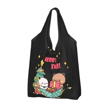 Сумка для покупок Bubu And Dudu Многоразовые сумки для продуктов Большая емкость Счастливого Рождества Мешки для переработки Моющаяся сумка