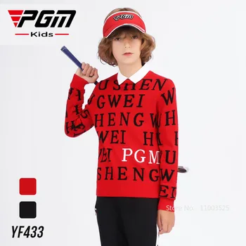 PGM Шерстяной трикотажный свитер для гольфа для мальчиков Детская теплая рубашка с принтом букв Детские утолщенные топы с круглым воротником Зимний спортивный свитер для гольфа