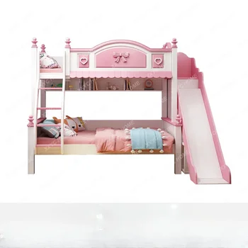 Детские девочки Princess Slide Double Bunk Двухъярусные двухъярусные кровати для детей мобильные bebe suspendus с подсветкой