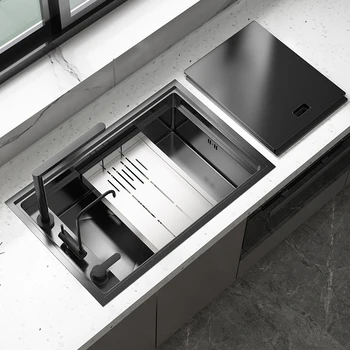 Современная черная скрытая кухонная раковина из нержавеющей стали с одной раковиной для домашнего встраивания в посудомоечную машину