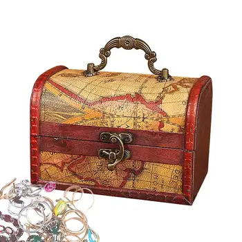  Маленький сундук Винтажный пиратский сундук Ящик для хранения с замком и ручкой Сундук с сокровищами для ювелирных изделий Сувениры Коллекция монет