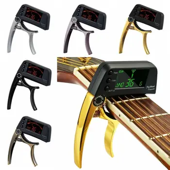  Профессиональный гитарный каподастровый тюнер Быстросменный ключ 2 в 1 Клипсовый электрогитарный каподастровый тюнер Прочный ЖК-экран