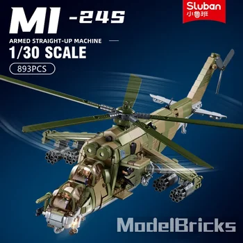 Военный MOC B1137 MI-24S 3 В 1 Вооруженный транспортный вертолет Модель 893PCS Строительные блоки Кирпичные игрушки для детей Подарок