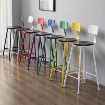 Современный минималистичный промышленный дизайн Барные стулья с текстурой натурального массива дерева Железный многоцветный табурет для музыкального бара