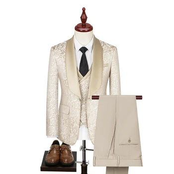 2023 Мужчины высокого класса (костюм + жилет + брюки) Британский красавец Сотня Жаккардовое свадебное платье высокой плотности Комплект из трех частей Обычный