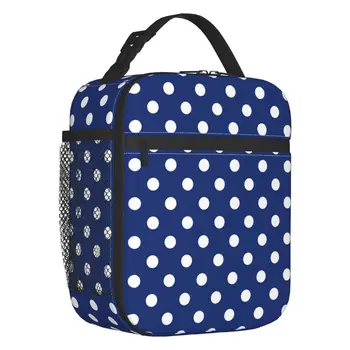 белый горошек темно-синий бесшовный узор портативный ланч-бокс для женщин многофункциональный термокулер для еды изолированная сумка для ланча для детей