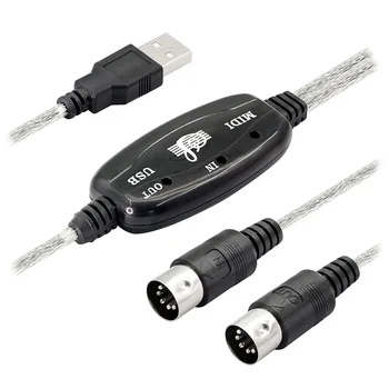 USB MIDI-кабельный адаптер, 5-контактный кабель ввода-вывода USB типа A - MIDI Din со светодиодным индикатором для музыкальной клавиатуры