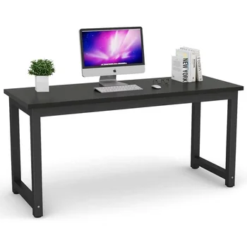 63 дюйма большой офисный стол компьютерный стол для учебы письменный стол рабочая станция для домашнего офиса черный металлический каркасFreight Free Gaming