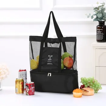 Портативная сумка с утепленным плечом, двухслойная сумка для пикника, сумка для льда, мужская и женская спортивная сетчатая дорожная сумка для хранения на открытом воздухе