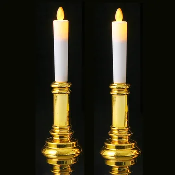 2 шт. 24,5 см Электрическая светодиодная свеча Желтый мерцающий вотивный свет Беспламенный рождественский обеденный стол Свет Таиланд Буддизм Свечи