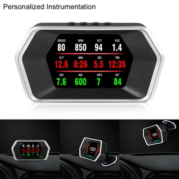 Автомобильная электронная частота вращения км/ч миль в час Автомобильный HUD Проекционный дисплей OBD2 + GPS Двухрежимный Температура воды Превышение скорости Напряжение Охранная сигнализация