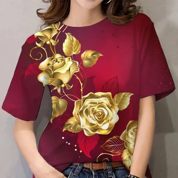 Цветочная 3D-печать Графические футболки для женщин Лето Повседневная уличная одежда с коротким рукавом Футболки Тренд Одежда оверсайз
