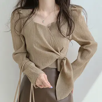 2023 Летние рубашки для женщин Молодежь Красивые корейские асимметричные повседневные топы Мода Винтаж Свободная блузка Женщина Новая коллекция