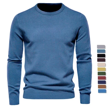 2023 Новый зимний пуловер Мужчины с круглым вырезом Однотонные теплые тонкие свитера с длинным рукавом Мужские мужские качественные универсальные свитера
