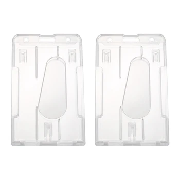 2X Вертикальный жесткий пластиковый держатель для бейджей Двойной идентификатор карты Мульти Прозрачный 10X6 см