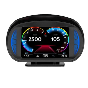 P2 Автомобильный HUD Проекционный дисплей OBD GPS Измеритель скорости и градиента автомобиля Температура воды и расход топлива Прочный черный