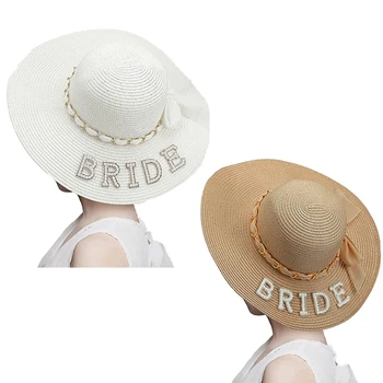 2XPC Соломенная шляпа для женщин Модная свадебная шляпа с широкими полями Защита для пляжа Подарок невесты Аксессуар для помолвки