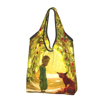 Большой многоразовый Продуктовые сумки The Little Prince Recycle Складная Fox Rose Классическая сказочная эко-сумка для покупок Моющаяся с мешочком