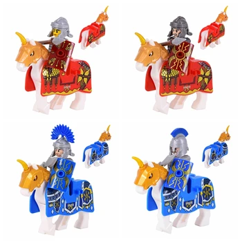 средневековый военный замок рыцарские фигурки набор римский воин в доспехах солдаты боевой конь армейское оружие щит шлем кирпичи DIY игрушки