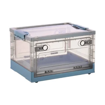 Складные ящики для хранения с двойными боковыми дверцами, прозрачные ящики для хранения с крышкой, организационная коробка с колесиками синий