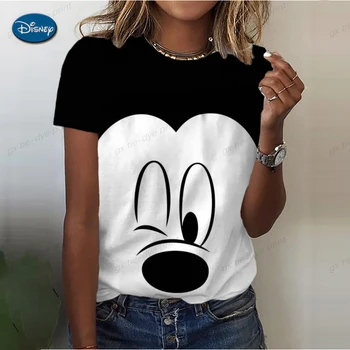 Минни Маус Футболка с принтом Женская модная уличная футболка с круглым вырезом Женская высококачественная футболка Disney Collection