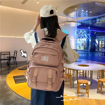  Большая емкость Новый женский модный нейлоновый рюкзак с несколькими карманами Пряжка Водонепроницаемая школьная сумка для девочек-подростков Студенческие рюкзаки