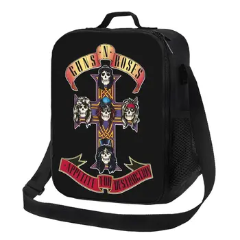 Rock Band Guns N Сумка для ланча Розы Логотип Портативный Застежка-молния Ланч-бокс Школьная графическая сумка-холодильник Повседневные сумки Oxford Thermal Tote