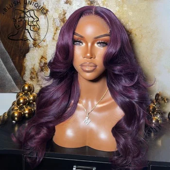 Темно-фиолетовые кружевные передние парики темно-бордовые кружевные парики для тела волна спереди для женщин синтетические кружевные парики HD предварительно выщипанные с детскими волосами