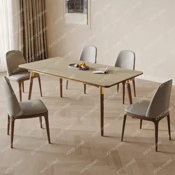  Обеденный стол из массива дерева Современный простой и легкий роскошный прямоугольный стол с каменной плитой и стул Комбинированный обеденный стол