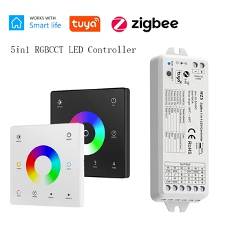 Tuya Zigbee 3.0 RGB + CCT Светодиодный контроллер Диммер RGBCW Лента 12 В 24 В 4-зонная сенсорная панель Пульт дистанционного управления от Alexa Google Home Smart Life APP