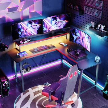 L Игровой стол со светодиодной подсветкой Стол для домашнего офиса, углеродное волокно, игровой стол, мебель, настольный стол
