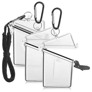 3 Упаковка прозрачной крышки для карт с ремешком, прозрачные водонепроницаемые ремешки для держателей карт для идентификационных бейджей и ключей