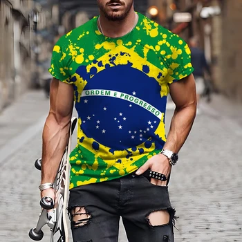 Summer Demo Футболка с 3D-печатью Бразилия Мужская уличная одежда с круглым вырезом и коротким рукавом Свободный топ Повседневная Супер Большая Удобная Короткая T